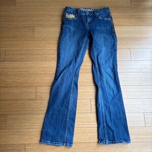 Y2k vintage low rise flare jeans with rhinestone details